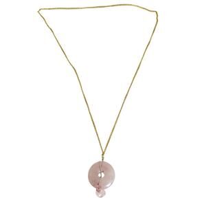 14K Gold Plated Quartz Donut Medallion Necklace Worry Stone Heart Chakra